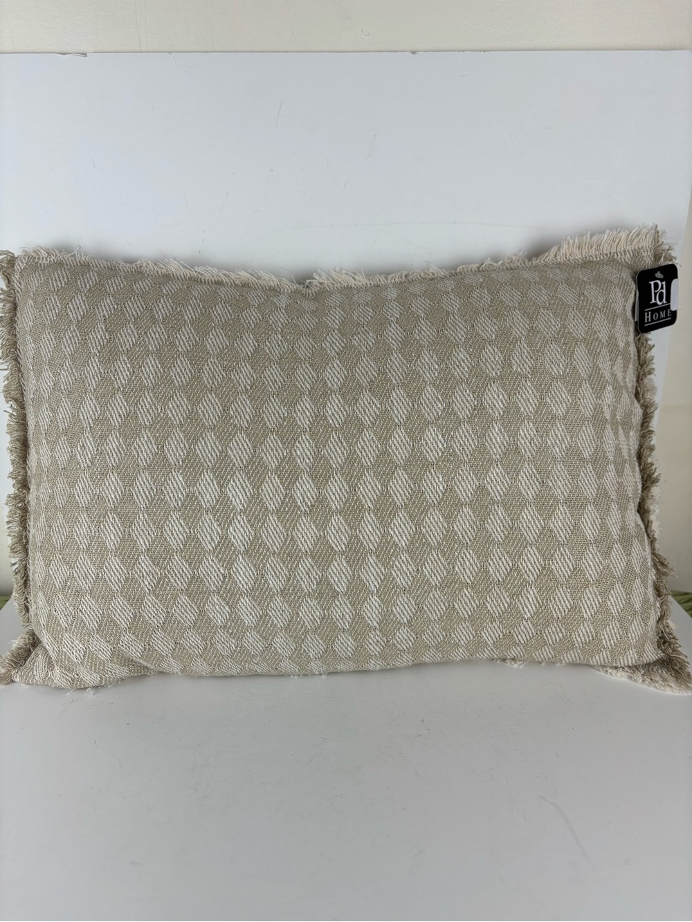 Paula Deen Home-Cream/Tan Geometric Print Throw Pillow w/Fringed Edges-NWT